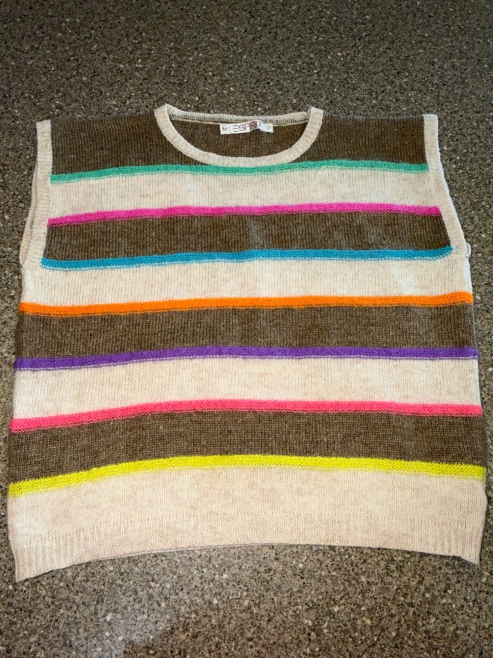 Vintage Esprit Cream & Brown Striped Sleeveless sweater with Neon Accents